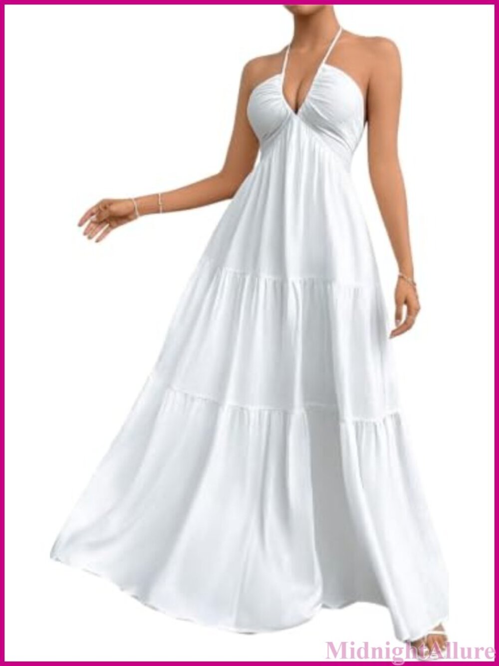 SHENHE Women Flowy Halter Maxi Dress Deep V Neck Backless A-Line Sleeveless